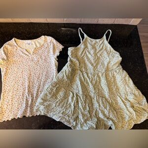 Abercrombie Kids Cream Ribbed Top & green romper with shorts (2 items)